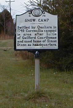Snow Camp historical roadside marker
